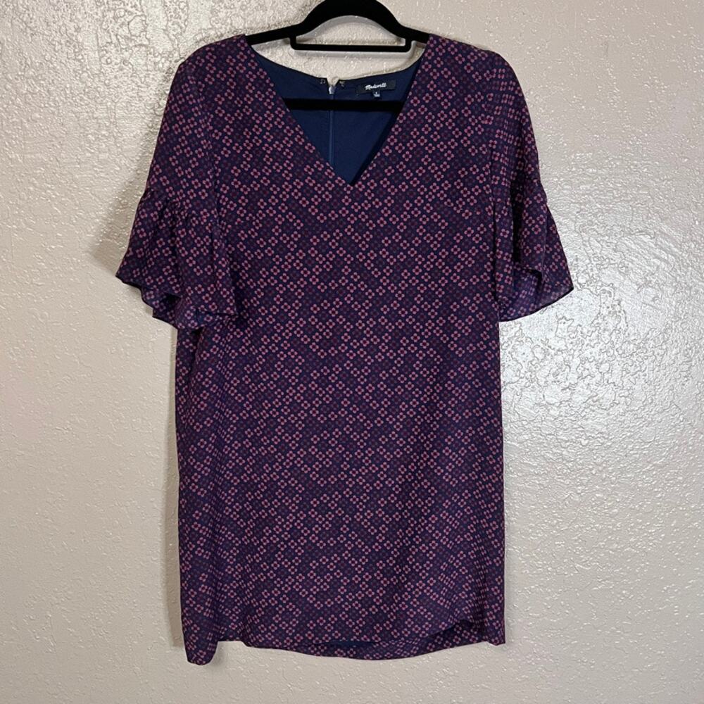 Madewell dress navy pink purple floral size 4 100% silk